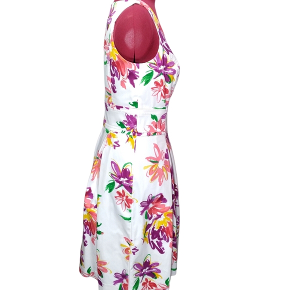 Chaps New Floral Jacquard Fit n Flare V-Neck Pleated Sleeveless Dress Size 4 NWT - Picture 11 of 16
